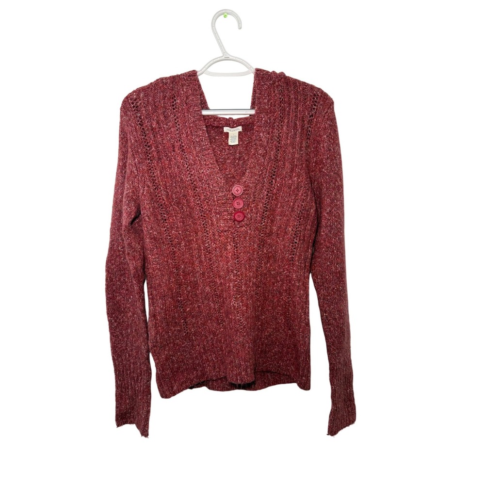 Maurices Y2K Henely Speckled Knit Hoodie Sweater Womens‎ Large Granola Fairy